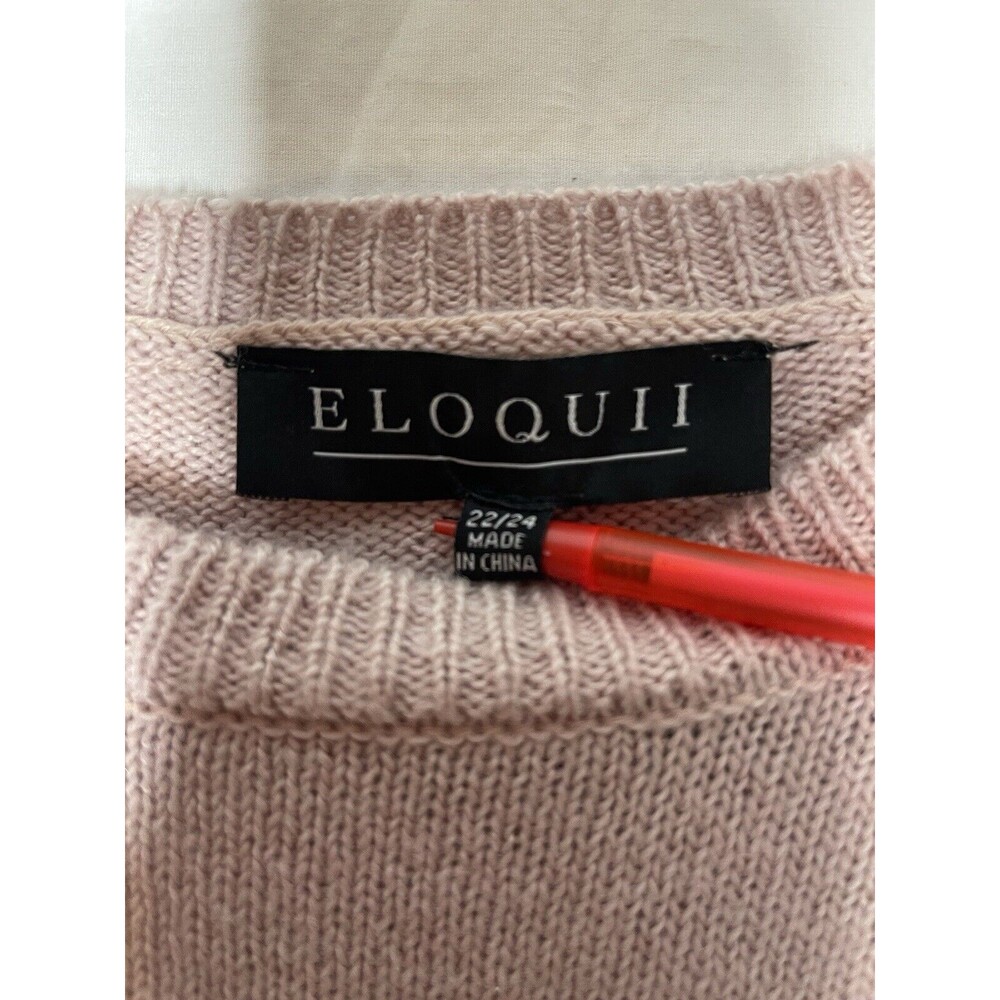 ELOQUII Women's Plus Ruffled Tiered Sleeve Sweater Pink Size 22/24 - Picture 4 of 9